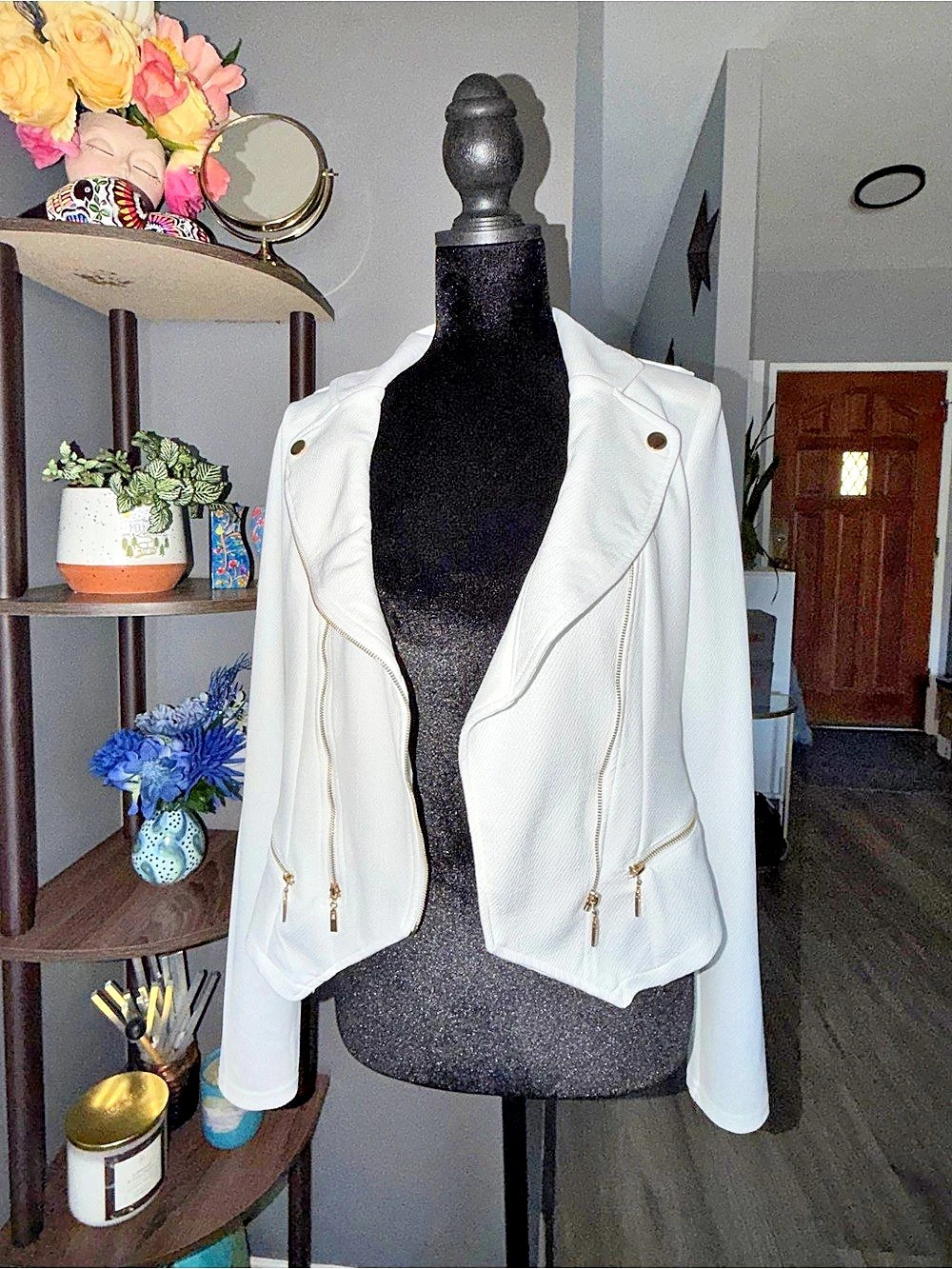 Windsor White Moto Jacket Size Medium NWT